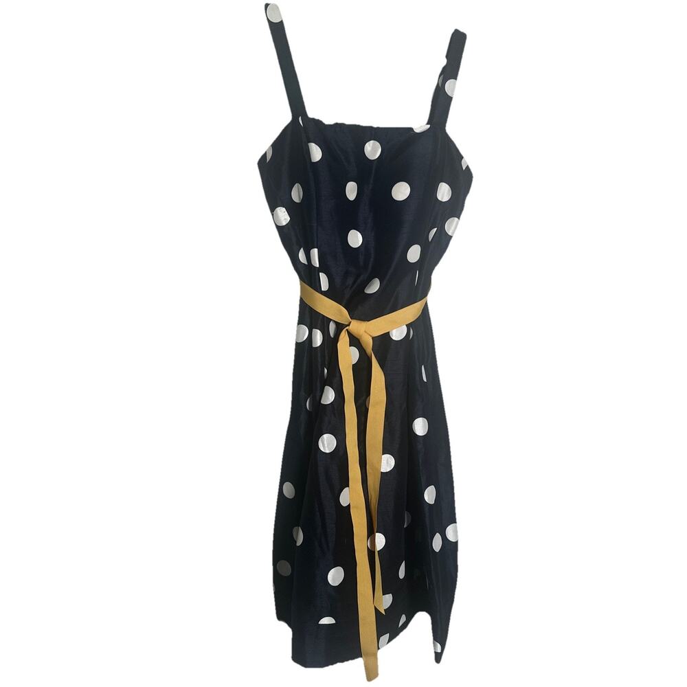 Vintage Polka Dot Dress Jessica Howard Navy YellowWhite Rockabilly 1990s Sz 8
